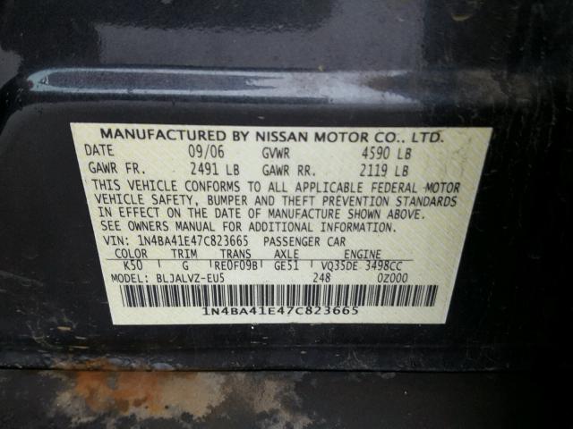 1N4BA41E47C823665 - 2007 NISSAN MAXIMA SE GRAY photo 10