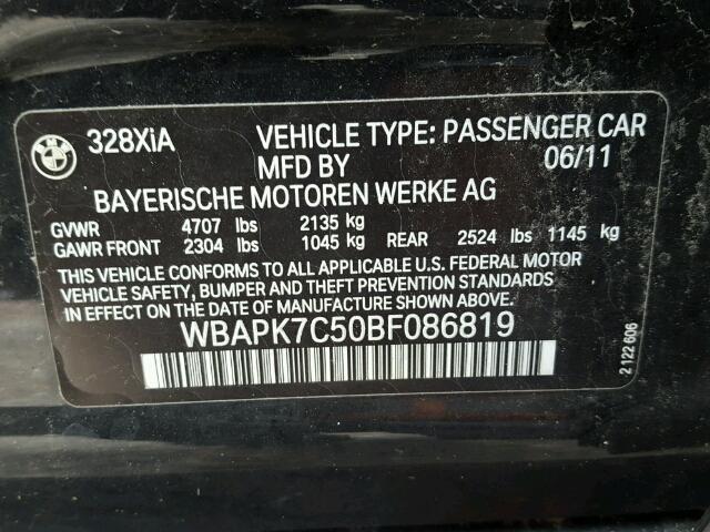 WBAPK7C50BF086819 - 2011 BMW 328 XI أسود صورة 10