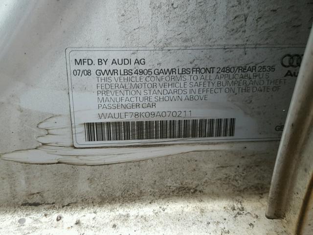 WAULF78K09A070211 - 2009 AUDI A4 2.0T QU SILVER photo 10