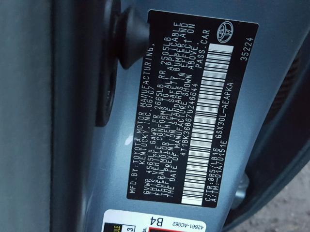 4T1BK36B67U246644 - 2007 TOYOTA AVALON XL BLUE photo 10