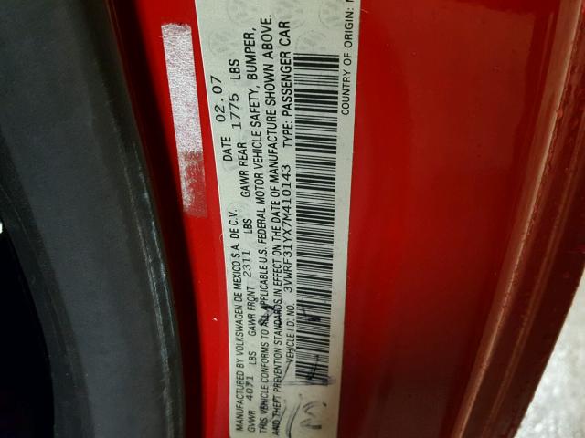 3VWRF31YX7M410143 - 2007 VOLKSWAGEN NEW BEETLE 红色 照片 10