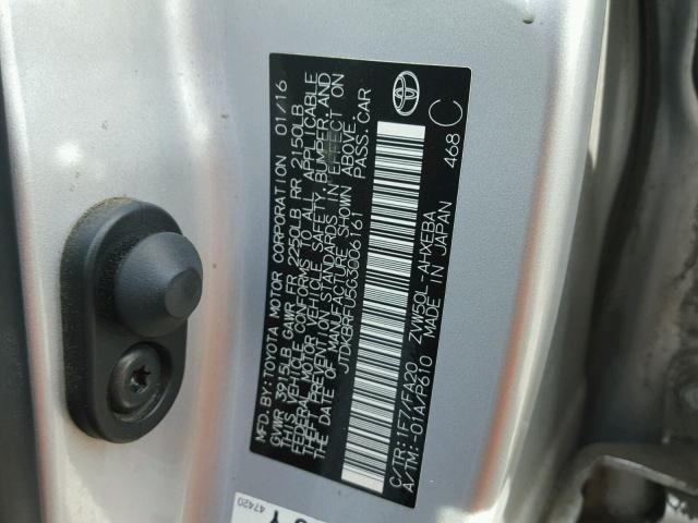 JTDKBRFU5G3006161 - 2016 TOYOTA PRIUS SILVER photo 10