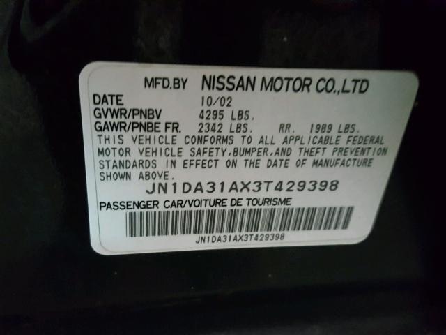 JN1DA31AX3T429398 - 2003 NISSAN MAXIMA GLE BLACK photo 10