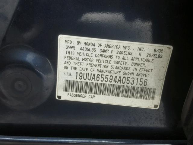 19UUA65594A053156 - 2004 ACURA TL BLUE photo 10