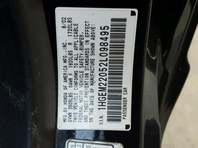 1HGEM22052L098495 - 2002 HONDA CIVIC EX BLACK photo 10