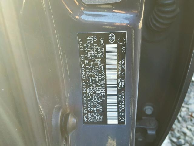 JTDKN3DP8D3034887 - 2013 TOYOTA PRIUS PLUG GRAY photo 10