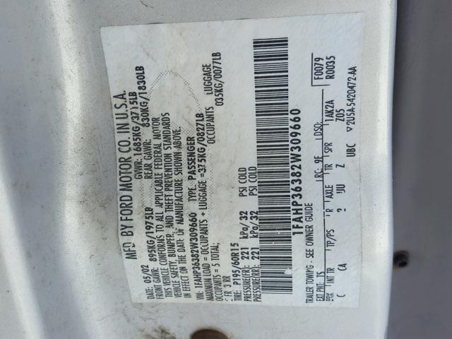 1FAHP36382W309660 - 2002 FORD FOCUS SE SILVER photo 10