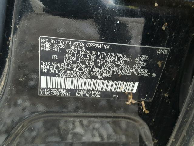 JTEGD20V050070529 - 2005 TOYOTA RAV4 BLACK photo 10