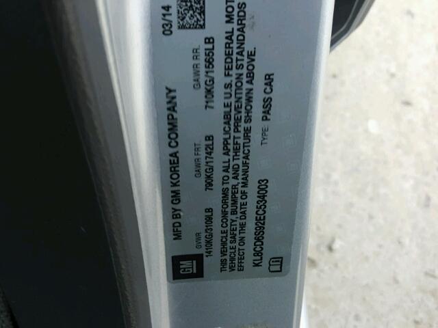 KL8CD6S92EC534003 - 2014 CHEVROLET SPARK 1LT Серебристый фото 10