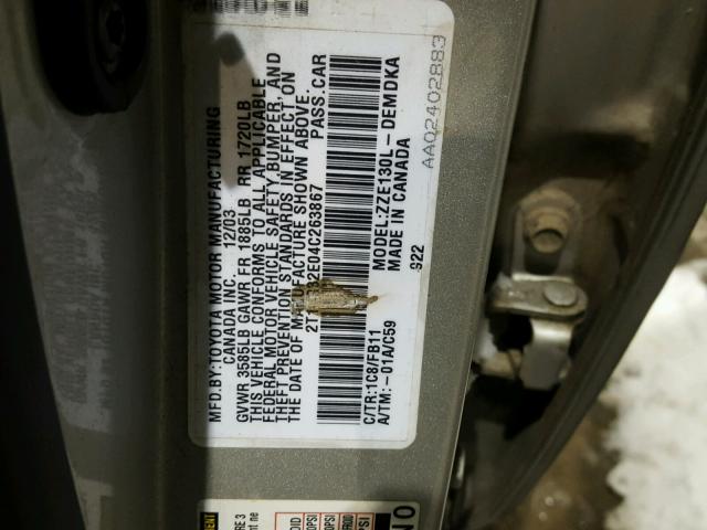 2T1BR32E04C263867 - 2004 TOYOTA COROLLA CE SILVER photo 10