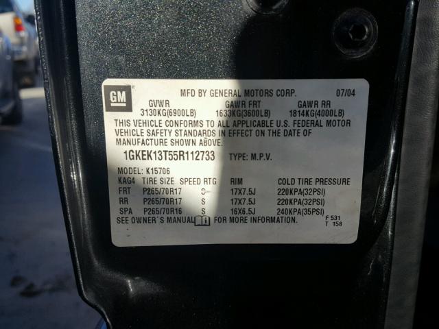 1GKEK13T55R112733 - 2005 GMC YUKON GRAY photo 10