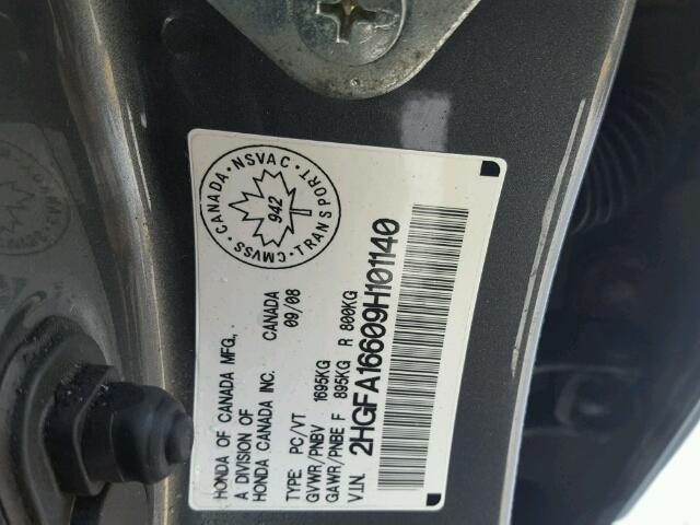 2HGFA16609H101140 - 2009 HONDA CIVIC GRAY photo 10