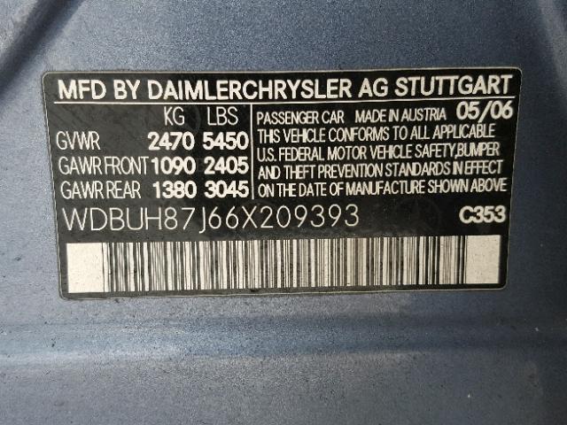 WDBUH87J66X209393 - 2006 MERCEDES-BENZ E 350 4MAT BLUE photo 10