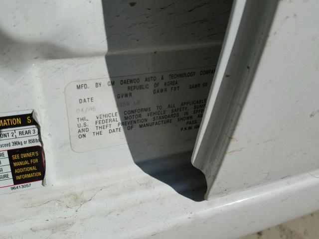 KL1TD52685B455925 - 2005 CHEVROLET AVEO BASE Beyaz fotoğraf 10