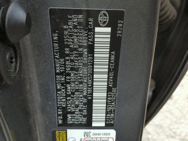 4T1BE46K57U091291 - 2007 TOYOTA CAMRY NEW GRAY photo 10