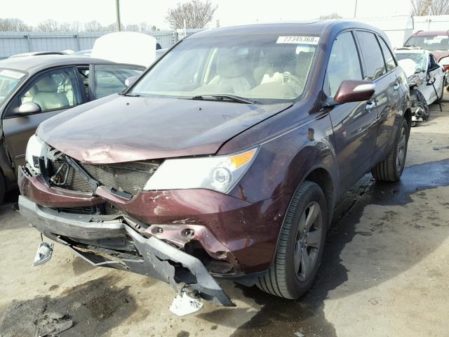 2HNYD28889H500231 - 2009 ACURA MDX SPORT BURGUNDY photo 2