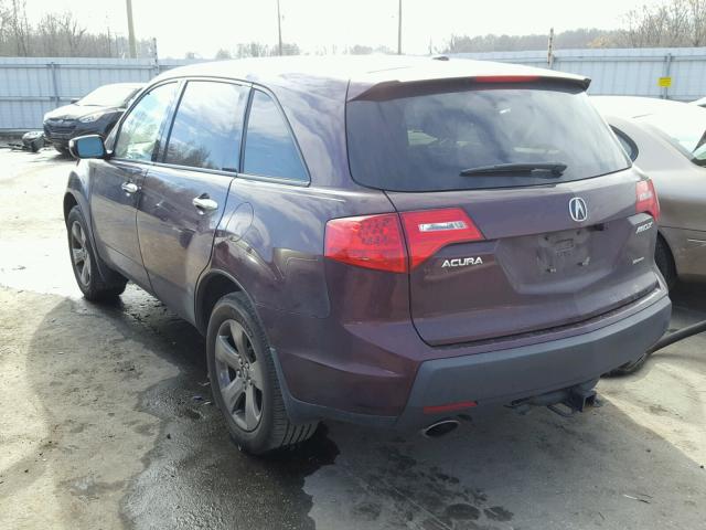 2HNYD28889H500231 - 2009 ACURA MDX SPORT BURGUNDY photo 3