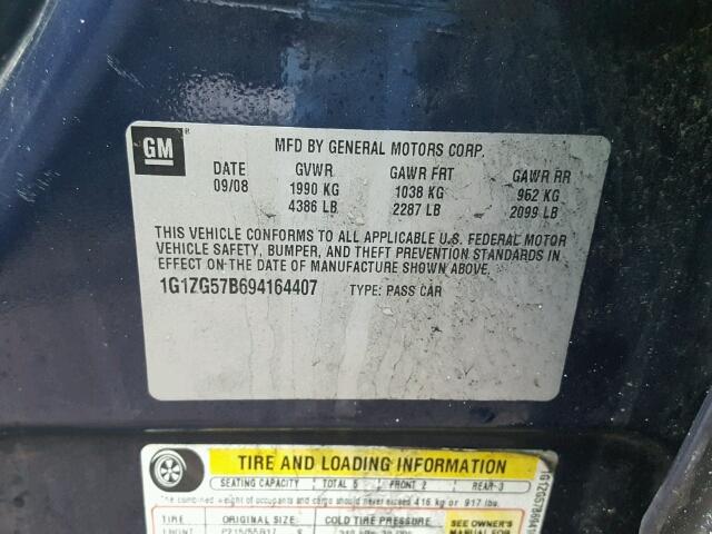 1G1ZG57B694164407 - 2009 CHEVROLET MALIBU LS BLUE photo 10