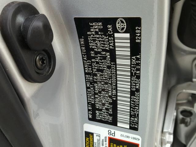 4T1BK1FK0DU530321 - 2013 TOYOTA CAMRY SE SILVER photo 10