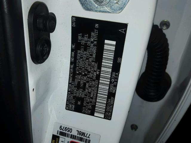 5TDBY64A08S014593 - 2008 TOYOTA SEQUOIA SR WHITE photo 10