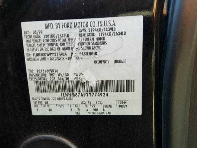 1LNHM87A9YY774924 - 2000 LINCOLN LS BLACK photo 10