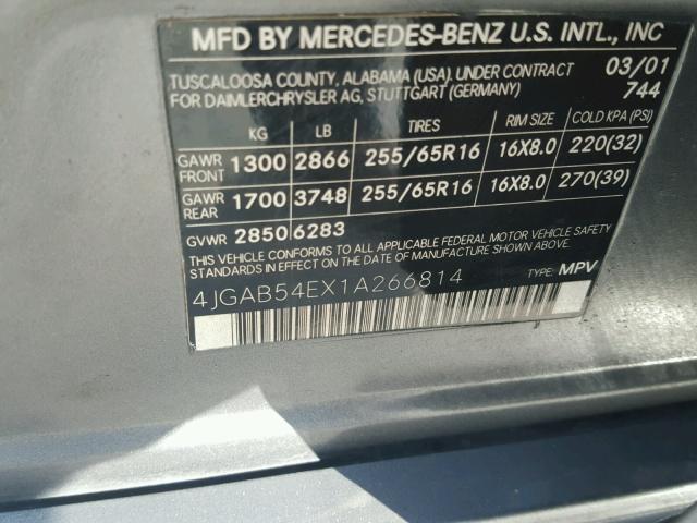 4JGAB54EX1A266814 - 2001 MERCEDES-BENZ ML 320 GRAY photo 10