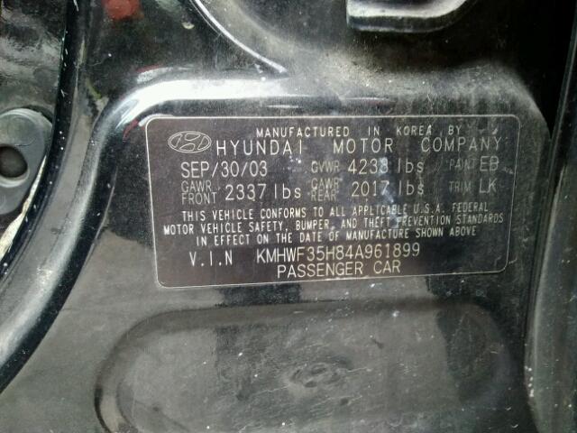 KMHWF35H84A961899 - 2004 HYUNDAI SONATA GLS BLACK photo 10