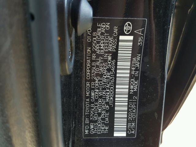 JTDKB20U763154696 - 2006 TOYOTA PRIUS BLACK photo 10