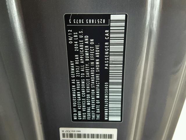 WVWBB7AJ9DW030409 - 2013 VOLKSWAGEN GOLF GRAY photo 10