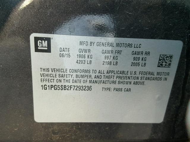 1G1PG5SB2F7293236 - 2015 CHEVROLET CRUZE LTZ GRAY photo 10