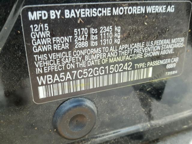 WBA5A7C52GG150242 - 2016 BMW 528 XI BLACK photo 10