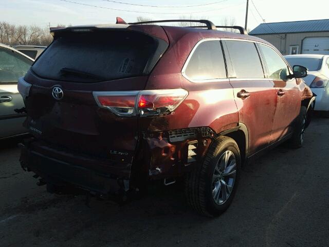 5TDBKRFH4GS347777 - 2016 TOYOTA HIGHLANDER BURGUNDY photo 4