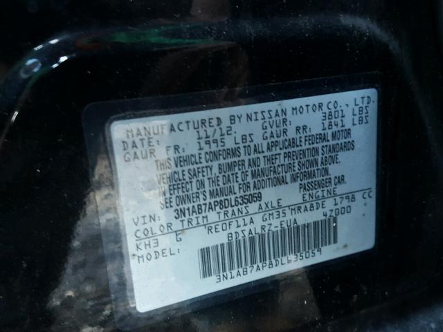 3N1AB7AP8DL635059 - 2013 NISSAN SENTRA S BLACK photo 10