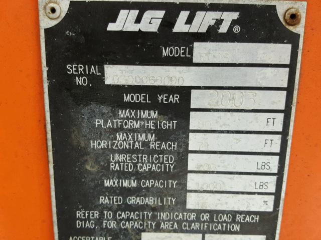 0300069090 - 2003 JCB LIFT ORANGE photo 10