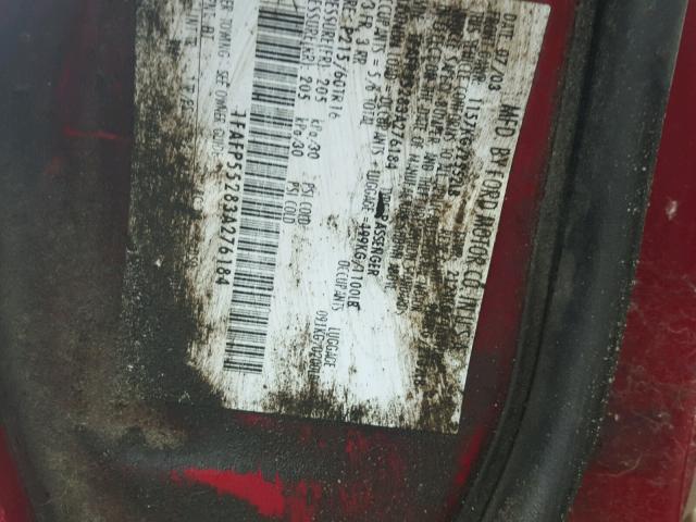 1FAFP55283A276184 - 2003 FORD TAURUS SES RED photo 10