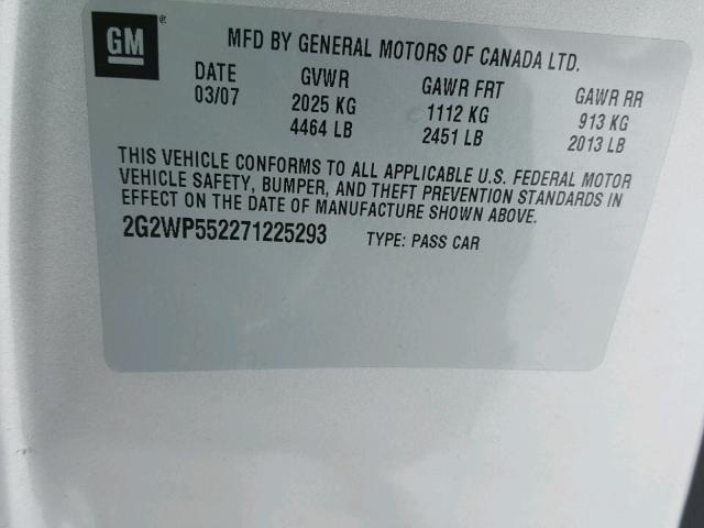 2G2WP552271225293 - 2007 PONTIAC GRAND PRIX SILVER photo 10