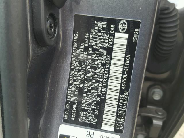 4T4BF1FKXER415463 - 2014 TOYOTA CAMRY L GRAY photo 10