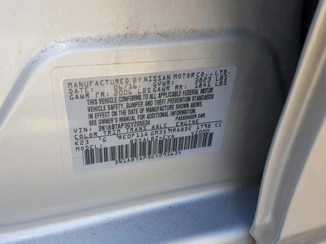 3N1AB7AP3GY295634 - 2016 NISSAN SENTRA SILVER photo 10