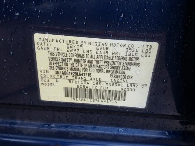 3N1AB61E29L641715 - 2009 NISSAN SENTRA 2.0 BLUE photo 10