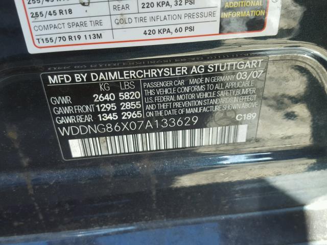 WDDNG86X07A133629 - 2007 MERCEDES-BENZ S 550 4MAT BLUE photo 10