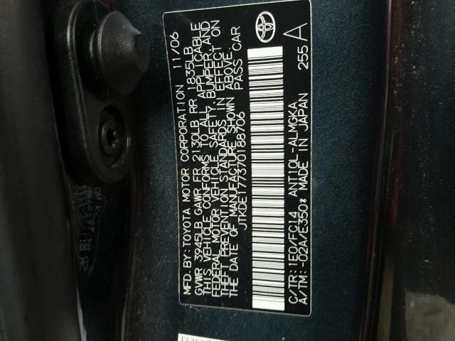 JTKDE177370188706 - 2007 SCION TC GRAY photo 10