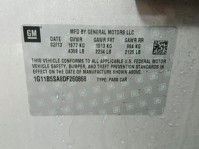 1G11B5SA8DF260868 - 2013 CHEVROLET MALIBU LS SILVER photo 10