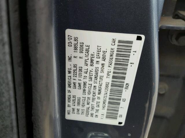 1HGCM56727A125882 - 2007 HONDA ACCORD EX BLUE photo 10