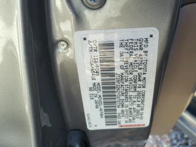 JT2BF22K2Y0272734 - 2000 TOYOTA CAMRY CE GRAY photo 10