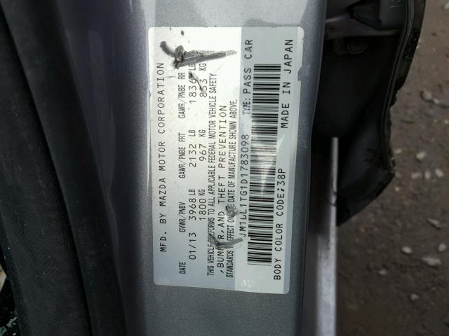 JM1BL1TG1D1783098 - 2013 MAZDA 3 I GRAY photo 10