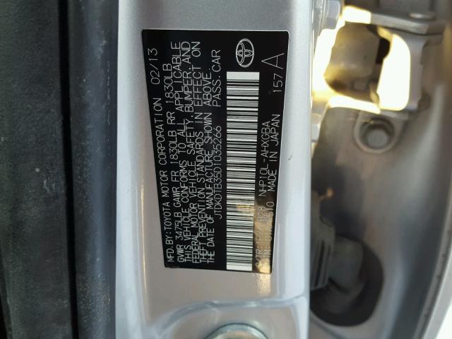 JTDKDTB35D1035266 - 2013 TOYOTA PRIUS C SILVER photo 10