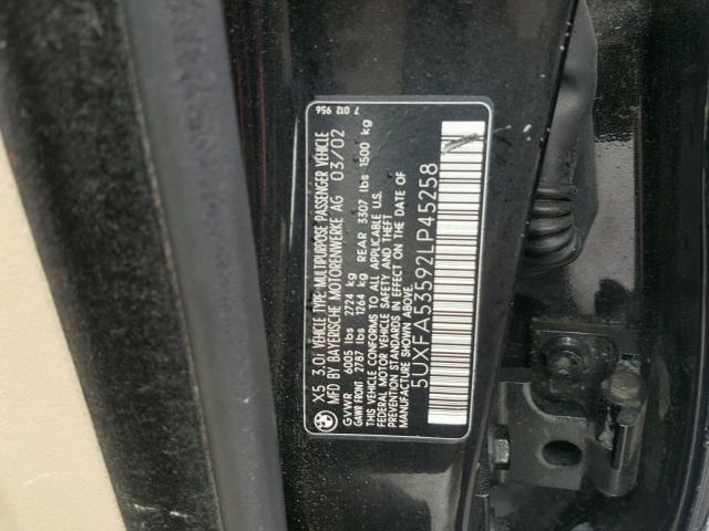 5UXFA53592LP45258 - 2002 BMW X5 3.0I BLACK photo 10