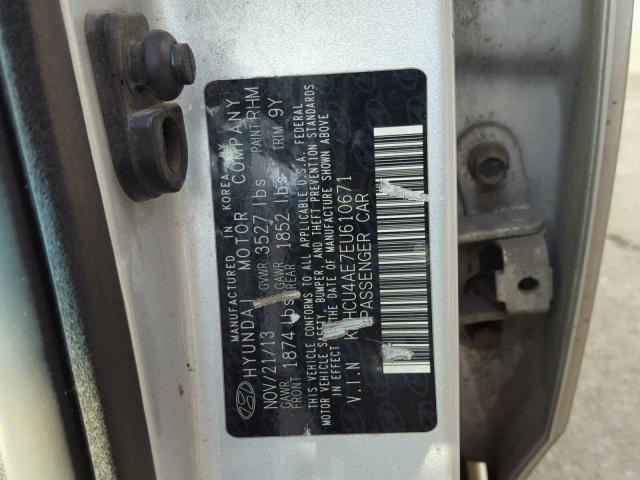 KMHCU4AE7EU610671 - 2014 HYUNDAI ACCENT GLS SILVER photo 10