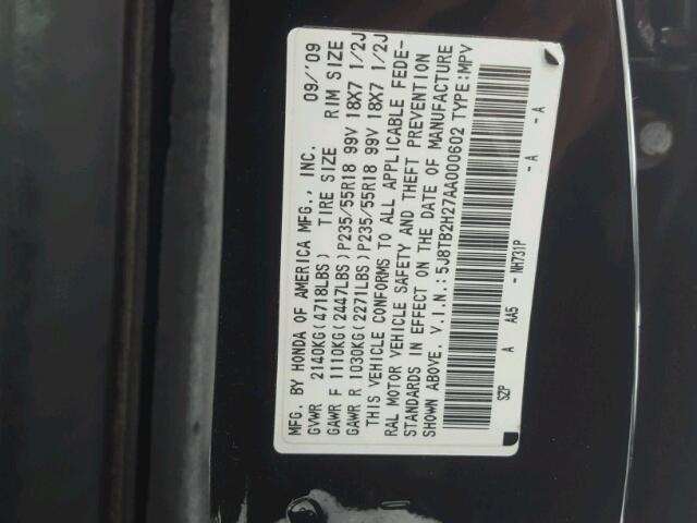 5J8TB2H27AA000602 - 2010 ACURA RDX BLACK photo 10