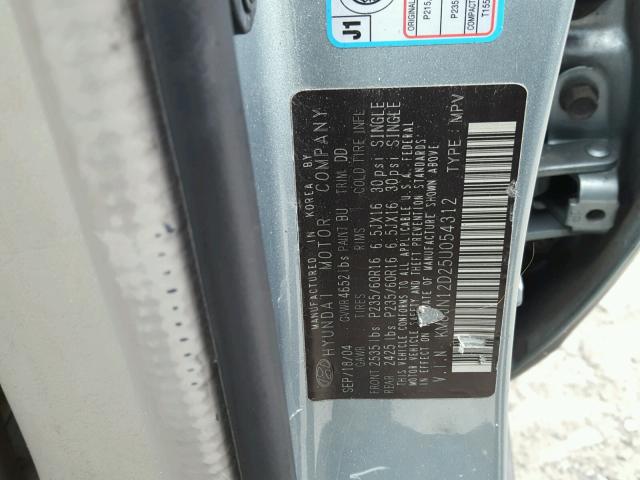 KM8JN12D25U054312 - 2005 HYUNDAI TUCSON GLS BLUE photo 10